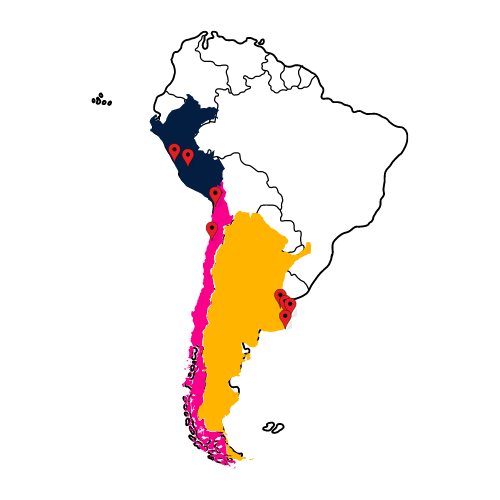 map of south america w location points for home-towns of J1s 